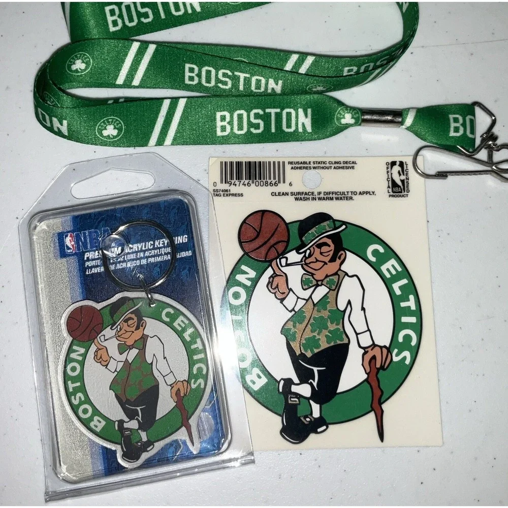 Boston Celtics Team Logo Lucky Large Keyring Keychain Sticker Lanyard Set Of 3